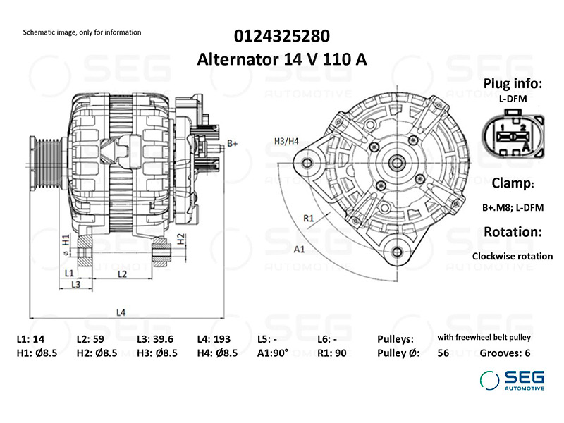 Atjaunots Ģenerators Bosch Cummins 110A 0124325280 0124325280SEG OE 38522319F
