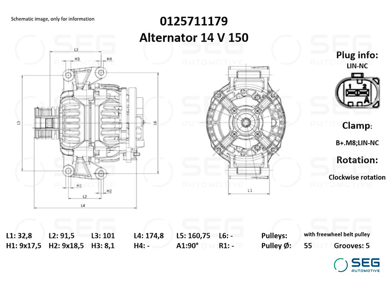 Ģenerators Elstock Volvo 12V 150A 28-6681 0125711179SEG OE 12090535