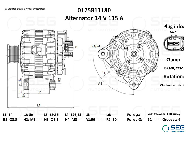 Atjaunots Ģenerators Bosch 180A VAG 0125811180 0125811180SEG OE 04L903017A