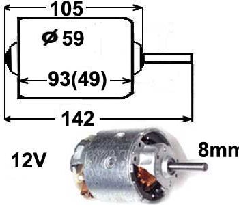 Salona sildītāja ventilators, 12V, vārpsta 8 mm/142 mm, 0130063004