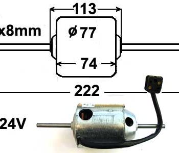 Salona sildītāja ventilatora motors, 24V, 2x8 mm / 222 mm — 0130107081