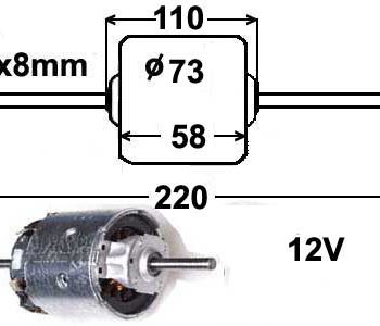 Salona sildītāja ventilators Mercedes-Benz W201, kondicionieris, vārpsta 2x8 mm, 0130111109