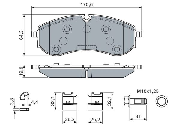 0986460115_001.JPG Bremžu kluču komplekts, aizmugurējais, BOSCH VW 2N0698451A 0986460115 OE 2N0698451A