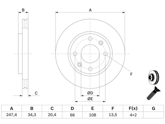 0986478370_001.JPG Bremžu disks, BOSCH 4246.94 (2 gab. komplekts) 0986478370 OE 4246.94