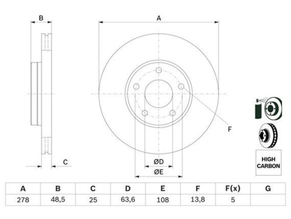 Brake disc 0986479173 OE 1223663