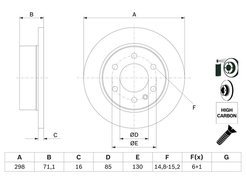 Aizmugurējais bremžu disks BOSCH, piegādātāja iepakojumā 2 gab., W906/W907/CRAFTER 0986479295 OE 