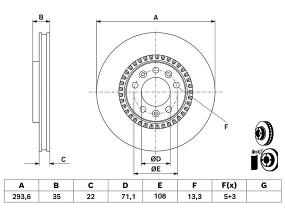 0986479E32_003.JPG Bremžu disks, aizmugurējais, BOSCH, CITR, OPEL, PEUG, TOYOTA 1616394580 (2 gab. komplekts) 0986479E32 OE 1616394580