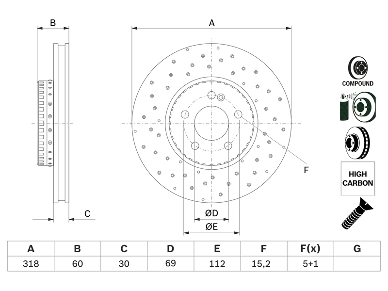 Bremžu disks, BOSCH, MB 0986479H37 0986479H37 OE 