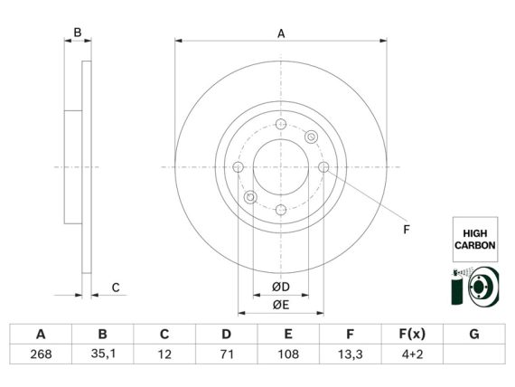 0986479H54_001.JPG Bremžu disks, aizmugurējais, BOSCH, CITR/OPEL/PEUGEOT 1670945780 (2 gab. komplekts) 0986479H54 OE 1670945780