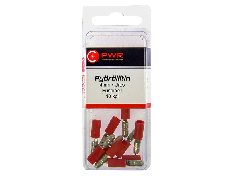 C-PWR PYÖRÖLIITIN 4MM UROS, PUNAINEN 10KPL — 1-92170