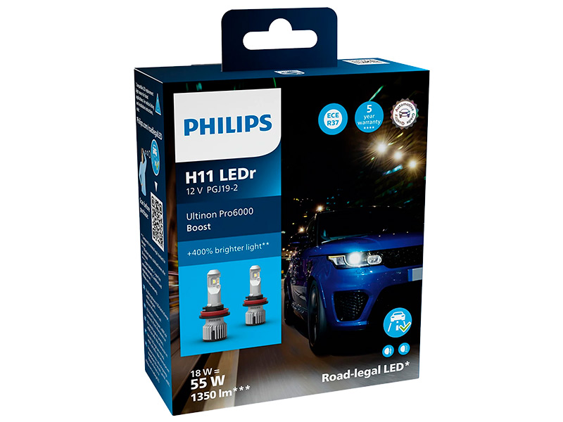POLTTIMOPARI PHILIPS LED H11 12V 18W ULTINON PRO6000 E-MARK 10-11362U60BX2 OE 
