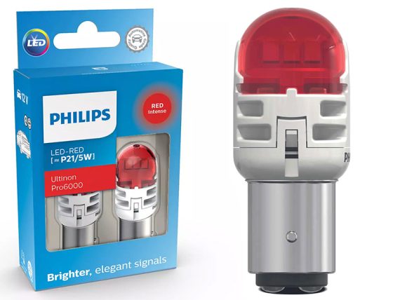 AUTO SPULDZE LED PHILIPS 2GB. 12V SARKANS BAY15D P21/5W 75lm 10-11499RU60X2 OE 