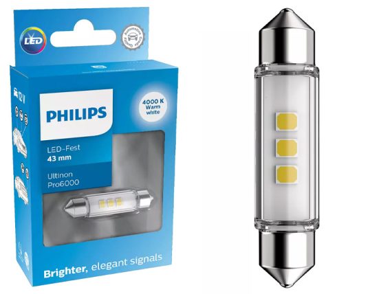 AUTO SPULDZE LED PHILIPS 12V BALTS SV8,5 100lm 4000K 10-11866WU60X1 OE 