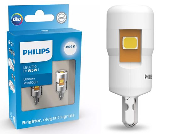 AUTO SPULDZE LED PHILIPS 2GB 12V BALTS T10 W5W W2,1X9,5D 90lm 10-11961WU60X2 OE 