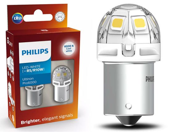 AUTO SPULDZE LED PHILIPS 2GB 12V BALTS BA15S R5W/R10W 24V 125lm BA15s 10-24805CU60X2 OE 