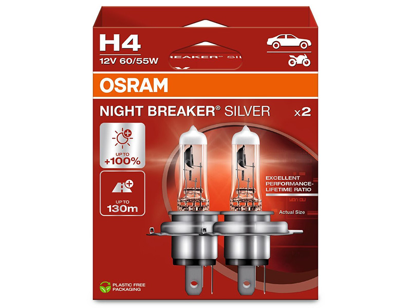 OSRAM NIGHT BREAKER 12V H4 SILVER 10-64193NBS-2HB OE 