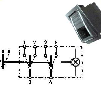 Klaviešu slēdzis, 6 spaiļu, 1-0-2, 22x44 mm (1000-0504)