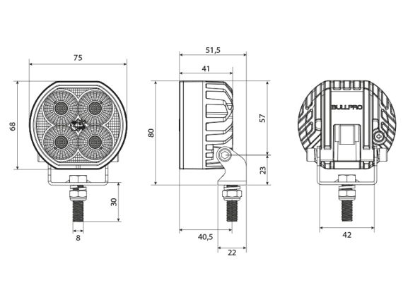 DARBA/ATPAKAĻGAITAS LED lukturis BULLPRO 24w ,2650lm 1603-300230 OE 