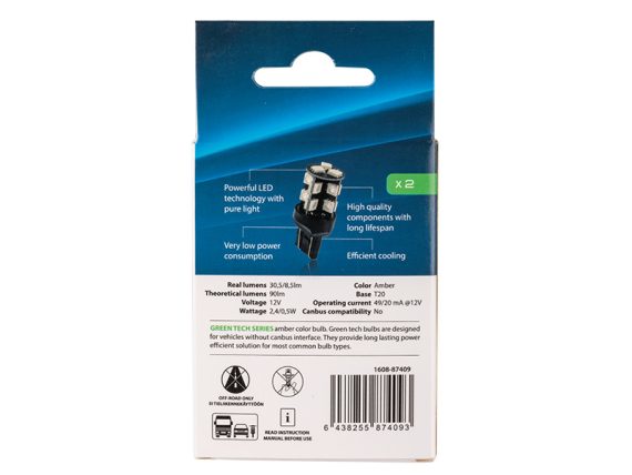 LED AUTO SPULDZE 12V T20 6000k 2gb. 1608-87409 OE 