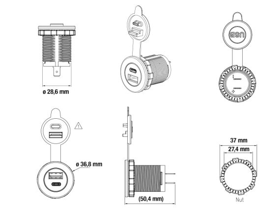 1800-031928_003.JPG USB kontaktligzda 12/24V, USB-A QC3.0 + USB-C, 1800-031928 1800-031928 OE