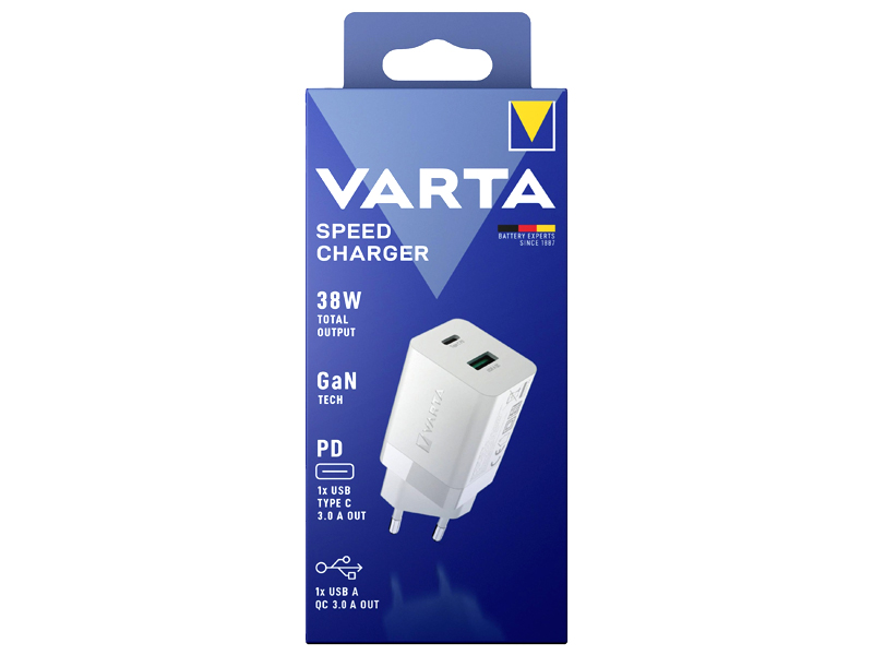 VARTA,SEINÄLATURI 38W USB C JA USB A 1811-8740301 OE 