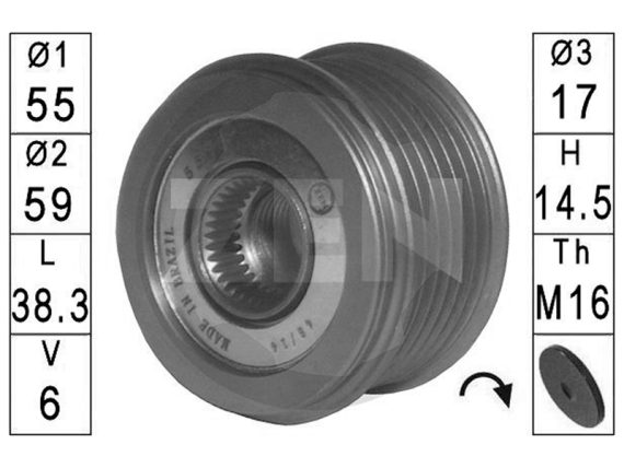2919-335262_001.JPG Brīvgaitas siksnas skriemelis (FW), Hyundai, Kia, OE kods 37300-2F000 2919-335262 OE 37300-2F000