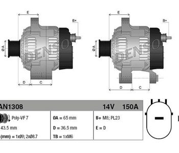 Ģenerators 150A Honda CR-V, Civic 2.2 i-DTEC, kods 31100-R3L-G01 — 3200-60544DENSO