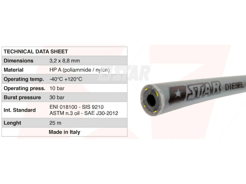 Pārplūdes šļūtene 3,2x8,8 mm poliamīda pelēka 56266 OE 