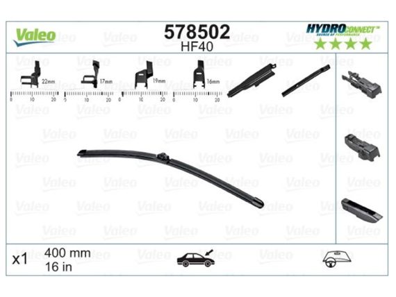 Stikla tīrītāja slotiņa VALEO HF40 HYDROCONNECT FRONT LHD 40CM 578502 OE 1611348480