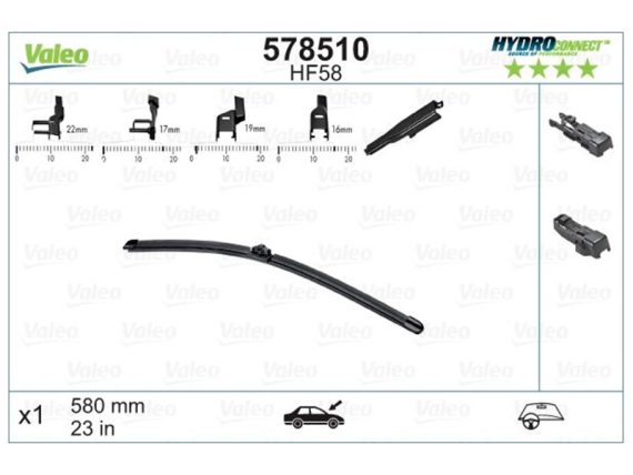 Stikla tīrītāja slotiņa VALEO HF58 HYDROCONNECT FRONT LHD 58CM 578510 OE 50516542