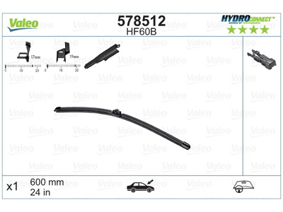 Stikla tīrītāja slotiņa VALEO HF60B HYDROCONNECT FRONT LHD 60CM 578512 OE 1611587780