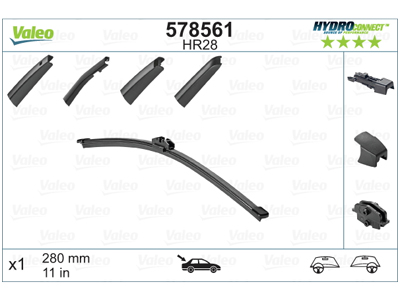 Stikla tīrītāja slotiņa VALEO HR28 HYDROCONNECT AIZ. 28CM 578561 OE 1T0955427B