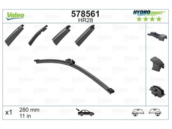 Stikla tīrītāja slotiņa VALEO HR28 HYDROCONNECT AIZ. 28CM 578561 OE 1T0955427B