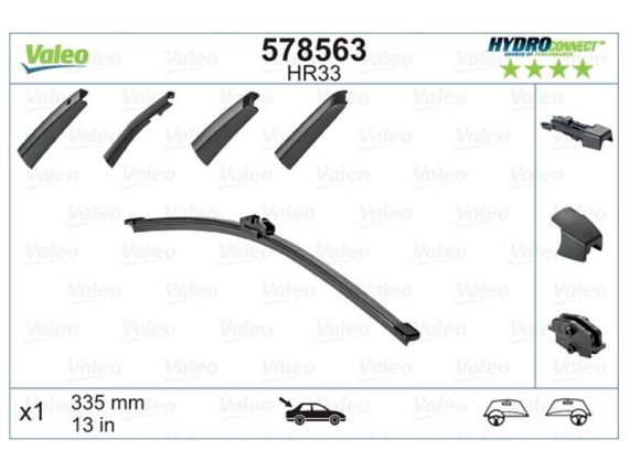 Stikla tīrītāja slotiņa VALEO HR33 HYDROCONNECT AIZ. 34CM 578563 OE 1T0955427B