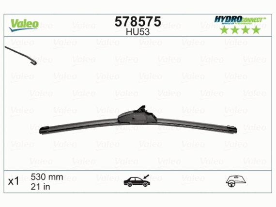 Stikla tīrītāja slotiņa VALEO HU53 HYDROCONNECT UPGRADE LHD 53CM 578575 OE 1105307