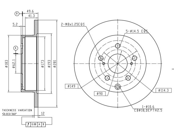 69-1060_001.JPG Bremžu disks, aizmugurējais, LEXUS, TOYOTA 42431-42060 (2 gab. komplekts) 69-1060 OE 42431-42060