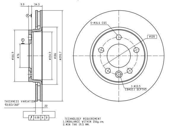 Brake disc 69-1073 OE 