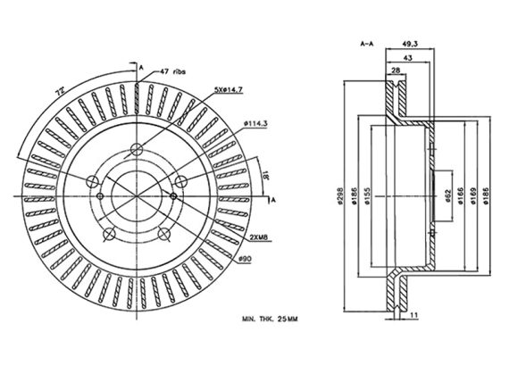 BREMŽU DISKS  SBS, 2 KPL/PKT, AIZM, OPEL 88-2445C OE 43512-F4010