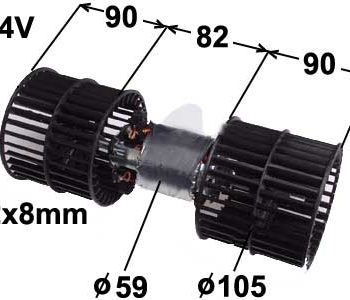 Salona sildītāja ventilators, 24V, vārpsta 2x8 mm, komplekts, 9000-0958