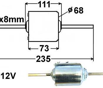 Pūtēja motors 12V 2X8MM/240MM (9000-1200)