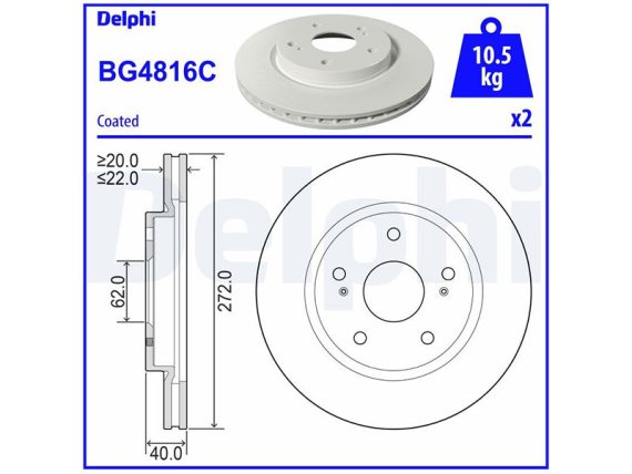 BG4816C_001.JPG Bremžu disks, priekšējais, DELPHI, SUZUKI 5531170L00 (2 gab. komplekts) BG4816C OE 5531170L00