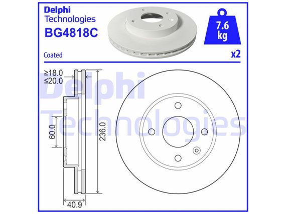 Brake disc, coated BG4818C OE 13584676