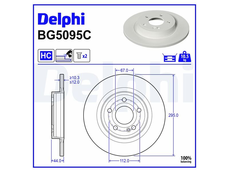 Aizmugurējais bremžu disks Delphi Mercedes-Benz BG5095C BG5095C OE 