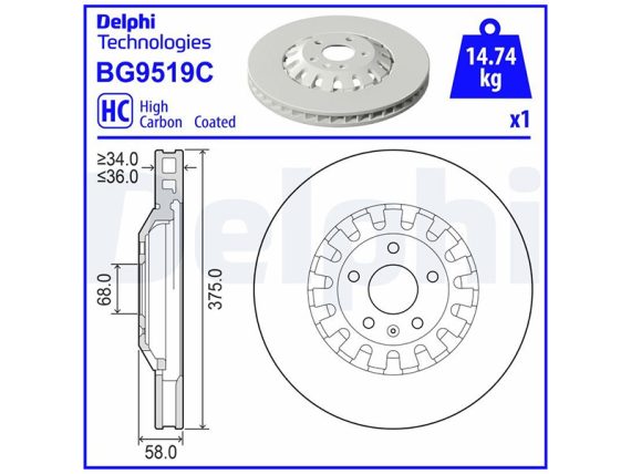 BG9519C_001.JPG Bremžu disks, priekšējais, DELPHI, AUDI/VW 4M0615301AD BG9519C OE 4M0615301AD