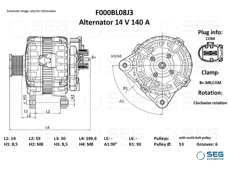 Ģenerators Elstock 140A 12V VAG 1,0-1,4 TSI 28-7503 F000BL08J3SEG OE 04C903023K