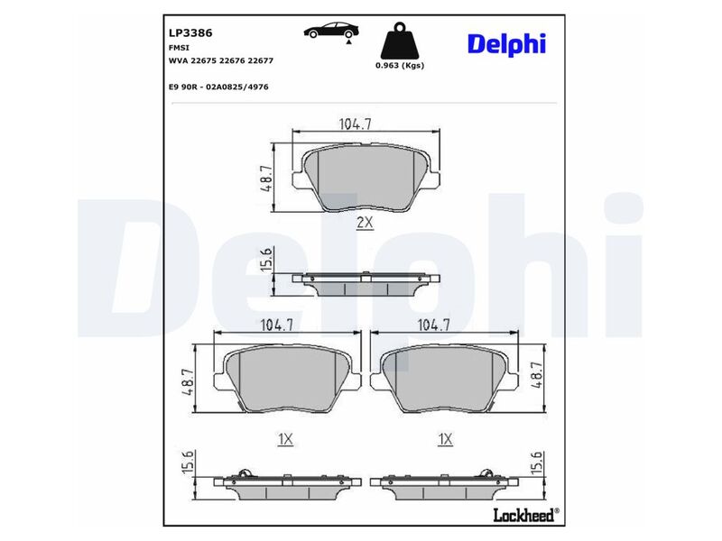 Bremžu kluču komplekts, aizmugurējais, DELPHI, KIA 58302G4A30 LP3386 OE 58302G4A30