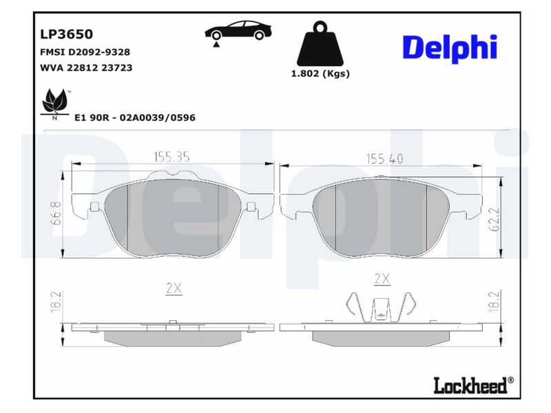 Bremžu kluču komplekts, priekšējais, DELPHI, FORD 1797211 LP3650 OE 1797211