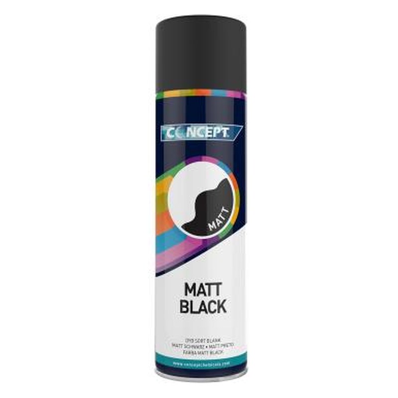 Akrila krāsa aerosolā CONCEPT SATIN MATT BLACK, melna pusmatēta, 450 ml