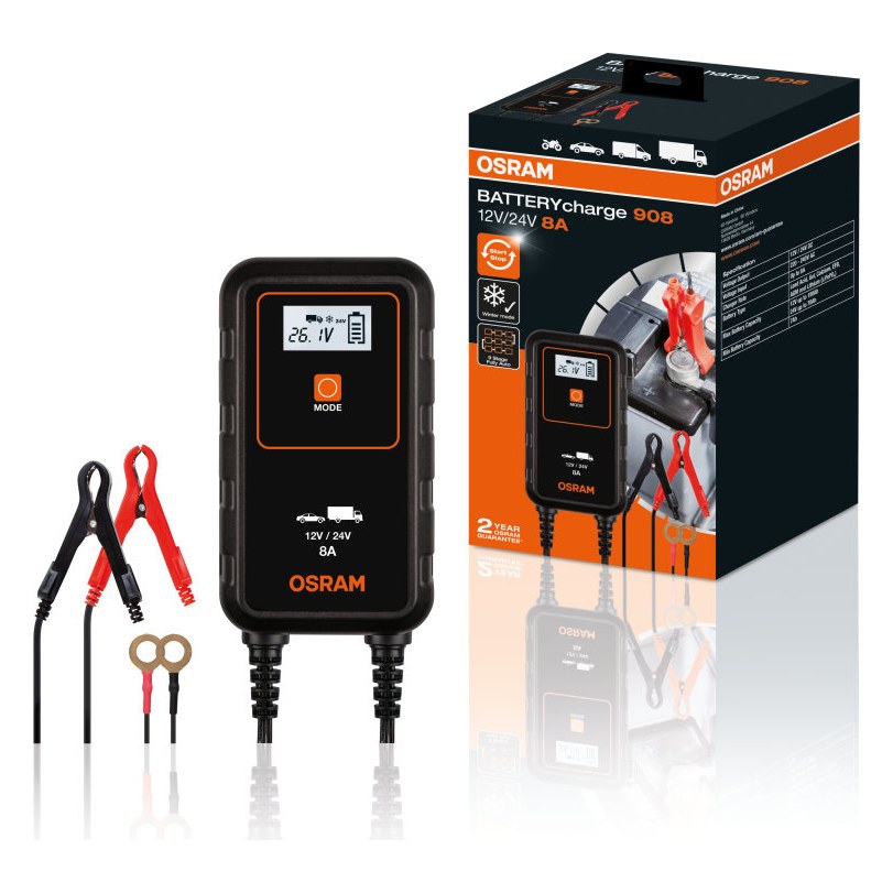 Akumulatora lādētājs OSRAM BATTERYcharge 908, 12/24 V, 8 A OOEBCS908 OE OEBCS908
