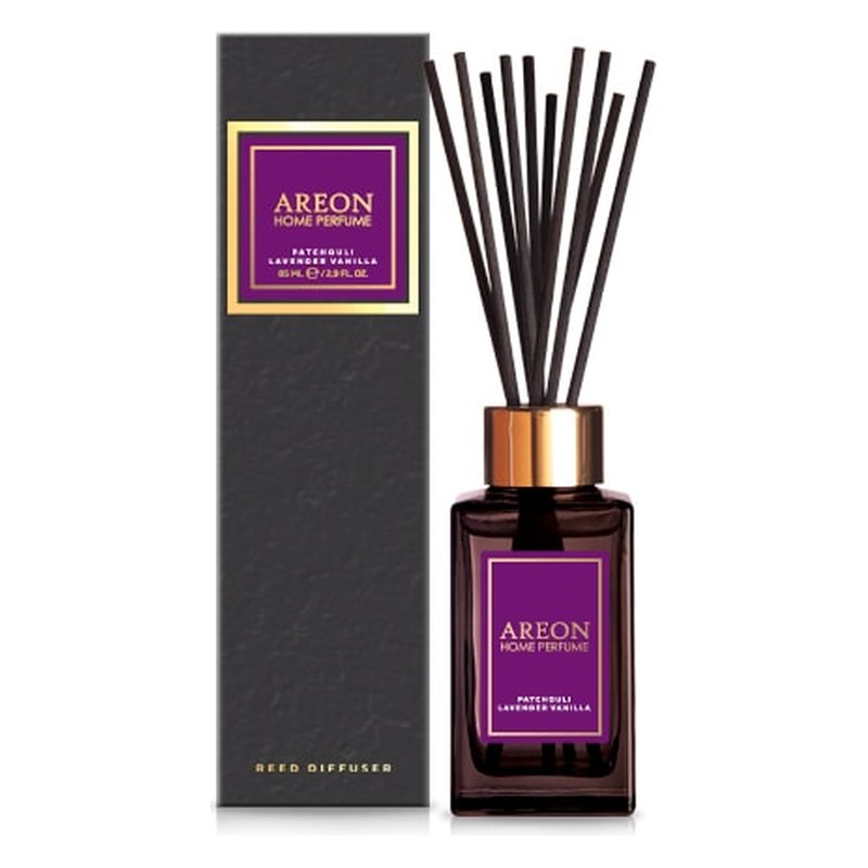 Aromātiskais difuzors ar kociņiem AREON Black Patchouli Lavender Vanilla, 85 ml ARESTICKSBL02/85 OE ARESTICKSBL02-85